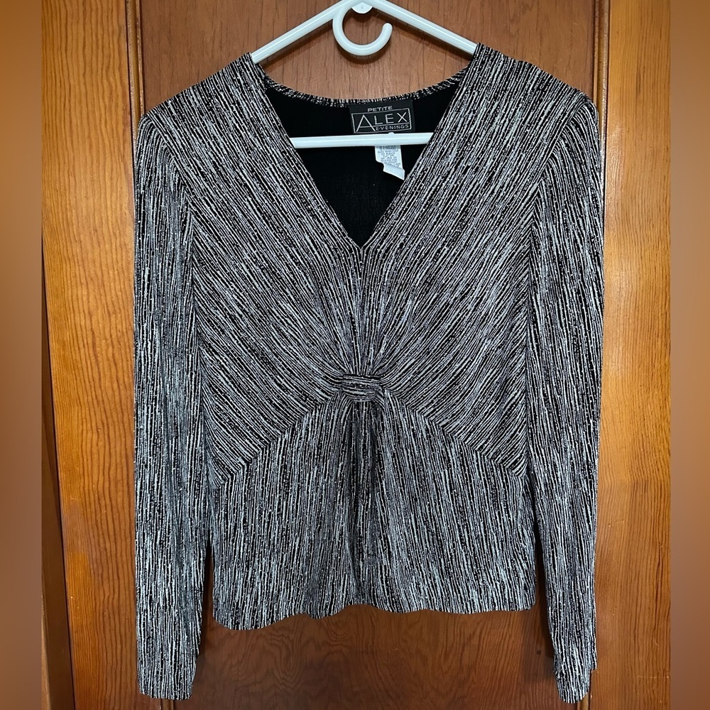 Alex Evenings Glitter Top Women’s Petite M Vintage Black/White Night Out Top